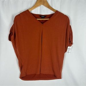 DARK RED RUCHED SHORT SLEEVE BLOUSE